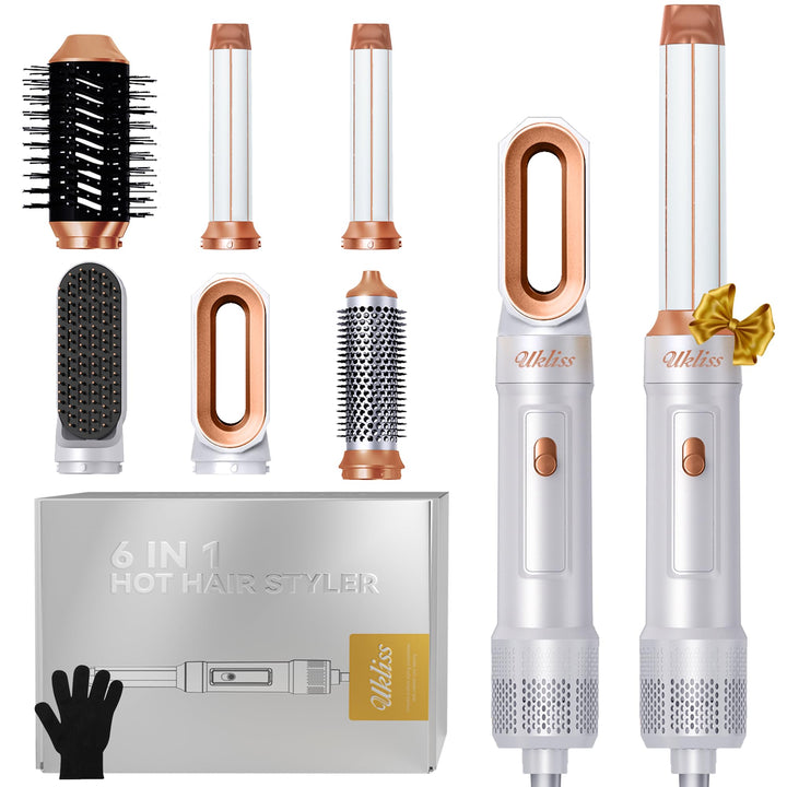 UKLISS Haarstyler 6 in 1, Airstyer & Ionen Haartrockner Set mit Automatisch Lockenstab, Thermal Brus