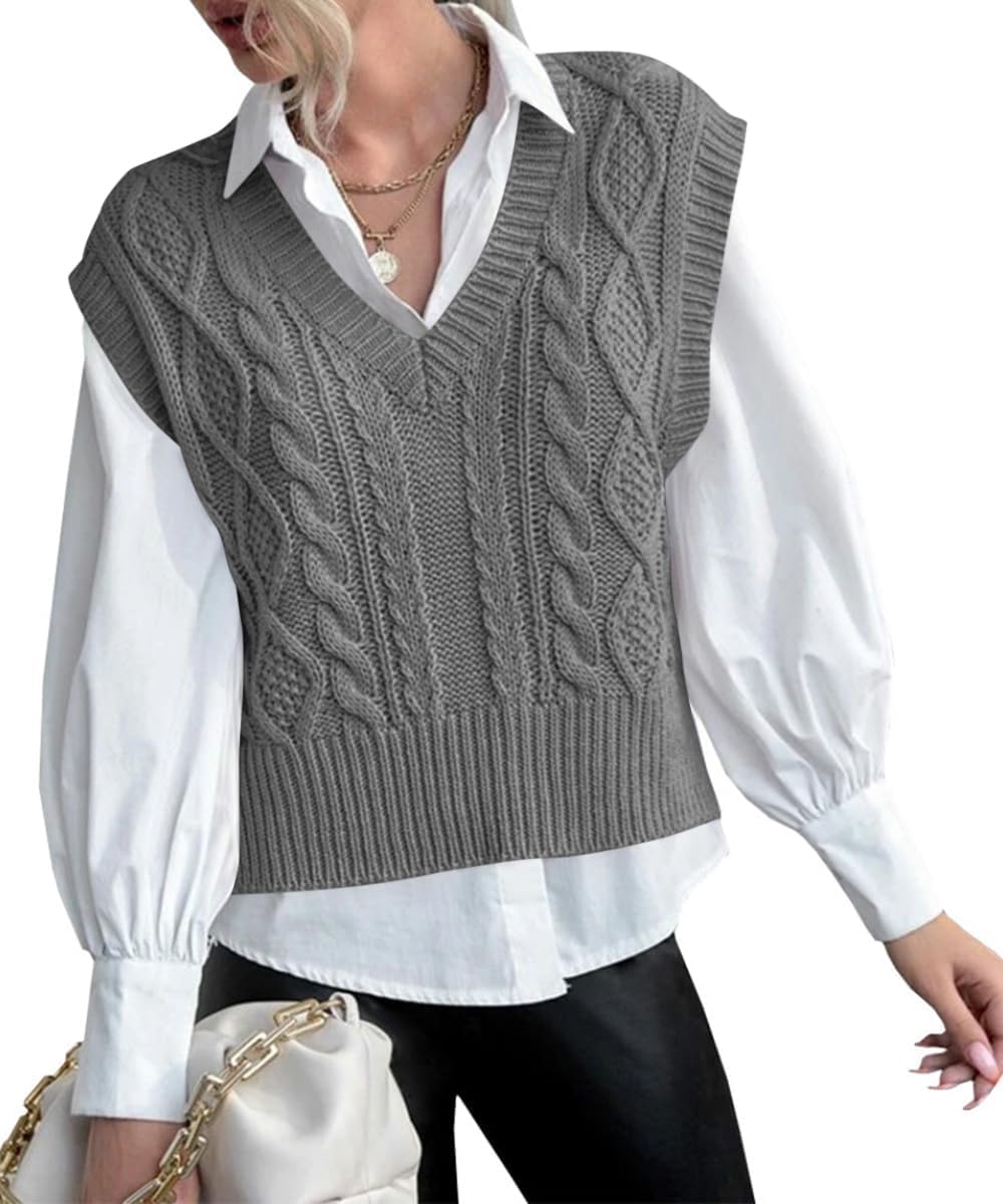 Tongmingyun Pullunder Damen Ärmellos V-Ausschnitt Strick Pullover Basic Strickweste Einfarbig Tank T