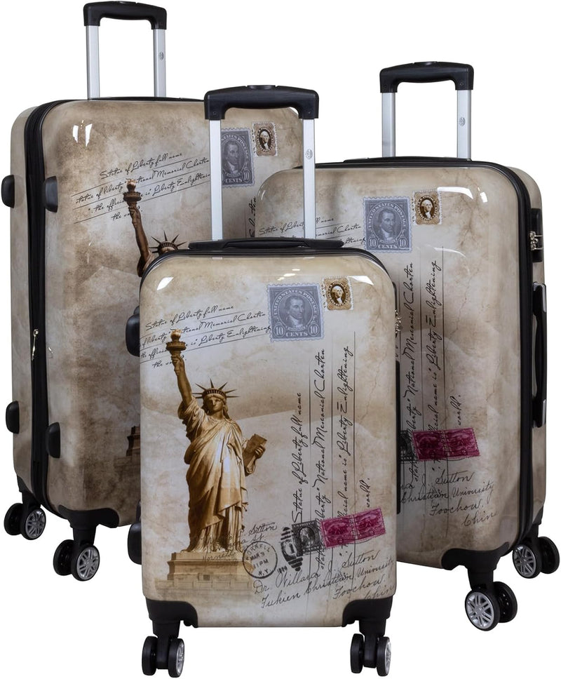 Trendyshop365 Motivkoffer-Set 3-teilig Trolley Hartschale - Freiheitsstatue New York Kofferset 3-tei