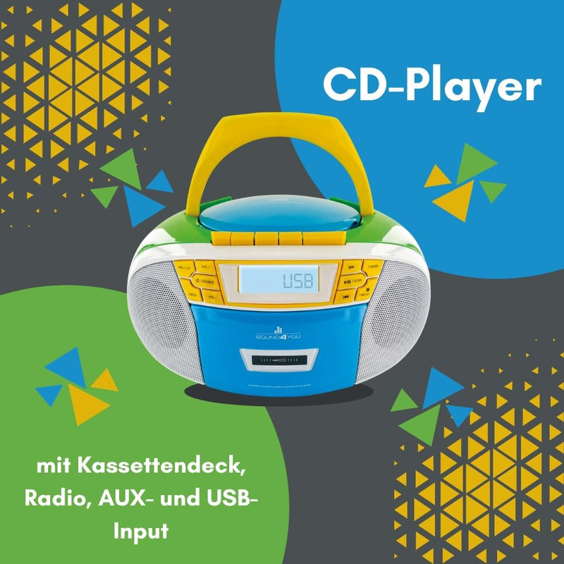 SCHWAIGER 661644 CD-Player mit Kassette und Radio MP3 USB Anschluss FM Radio AUX Kopfhörer Boombox N