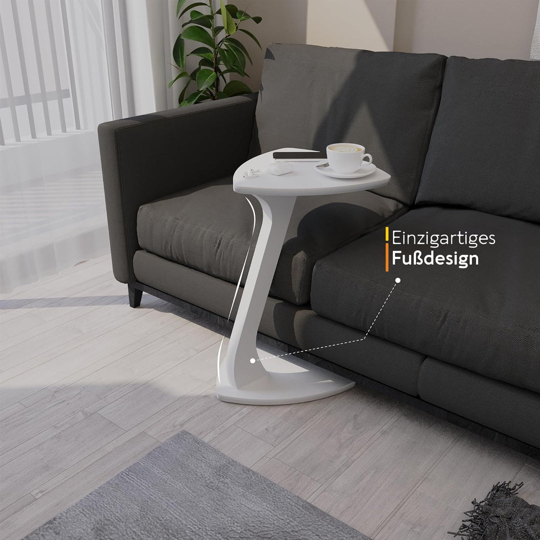 Beistelltisch Couch, Kleiner Beistelltisch C-Form, Sofatisch in stylischem Weiss, Kleiner Couchtisch