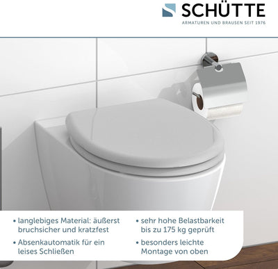 SCHÜTTE WC-Sitz GRAU mit Absenkautomatik, Toilettendeckel mit Schnellverschluss für die einfache Rei