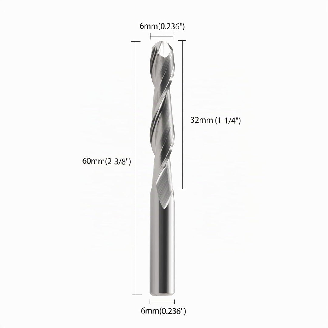 EU_HOZLY 5 STÜCKE Kugelkopffräser CNC Fräser Doppelflöte Spiralfräser 6 mm Schaft 2,36 Zoll Länge OV