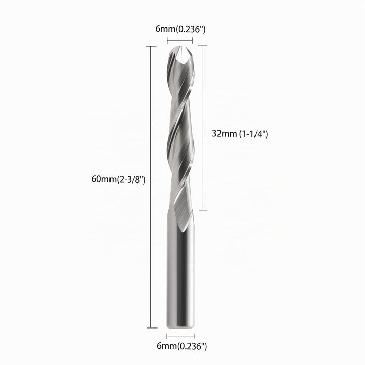 EU_HOZLY 5 STÜCKE Kugelkopffräser CNC Fräser Doppelflöte Spiralfräser 6 mm Schaft 2,36 Zoll Länge OV