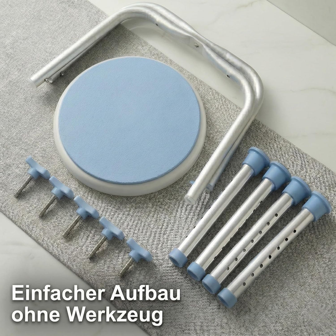 360° Duschhocker, drehbarer und höhenverstellbarer Duschstuhl belastbar bis 136kg, Rutschfester Badh