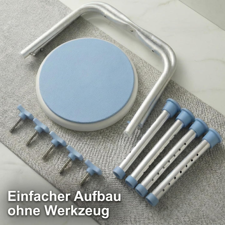 360° Duschhocker, drehbarer und höhenverstellbarer Duschstuhl belastbar bis 136kg, Rutschfester Badh