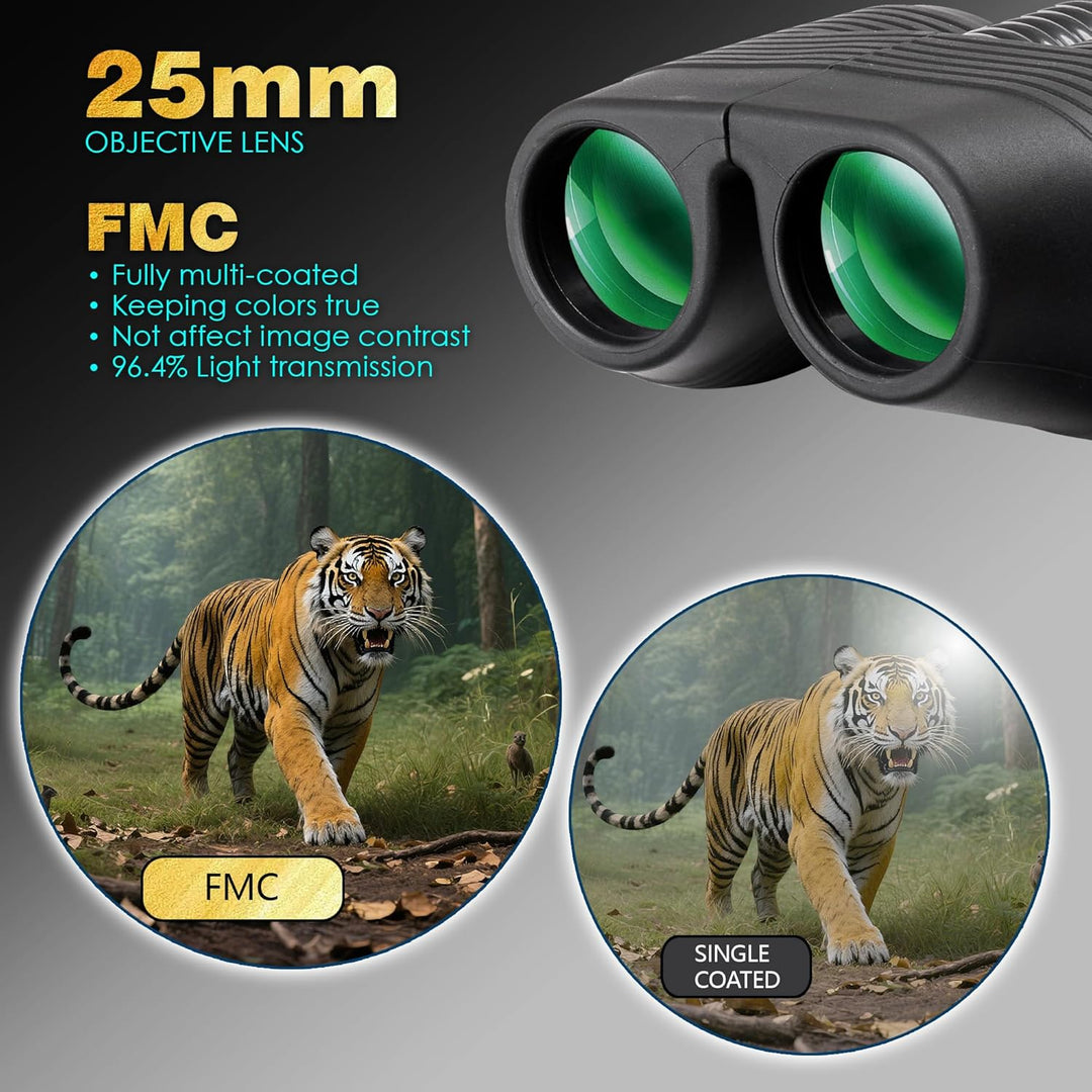 10x25 Kompakt Fernglas Anfänger Erwachsene Ferngläser Klein mit Nachtsicht Schwachem Licht Klare Fal