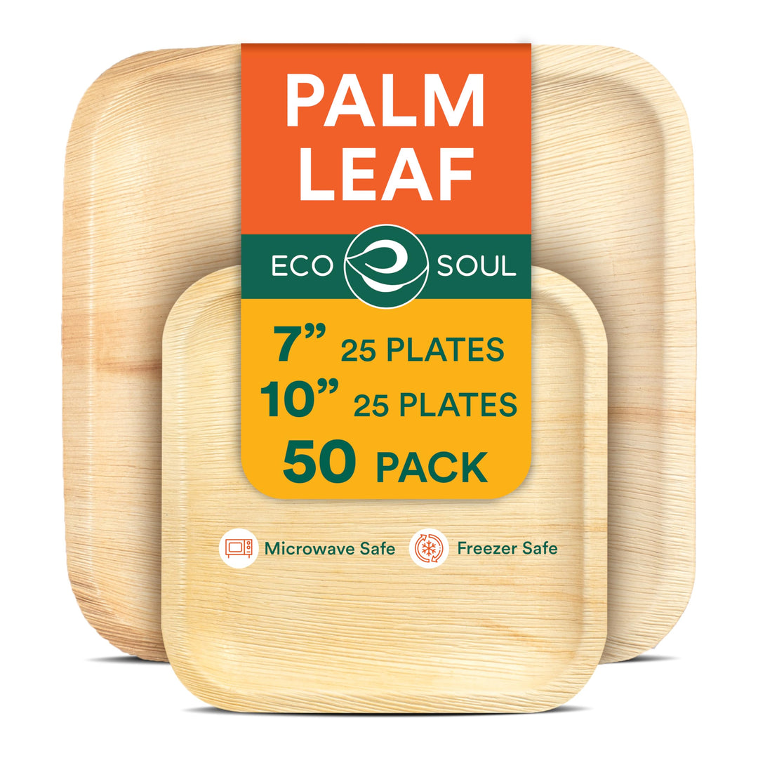 ECO SOUL Kompostierbare quadratische Palmblatt-Teller, 17,8 cm und 25,4 cm, wie Bambus-Teller, biolo