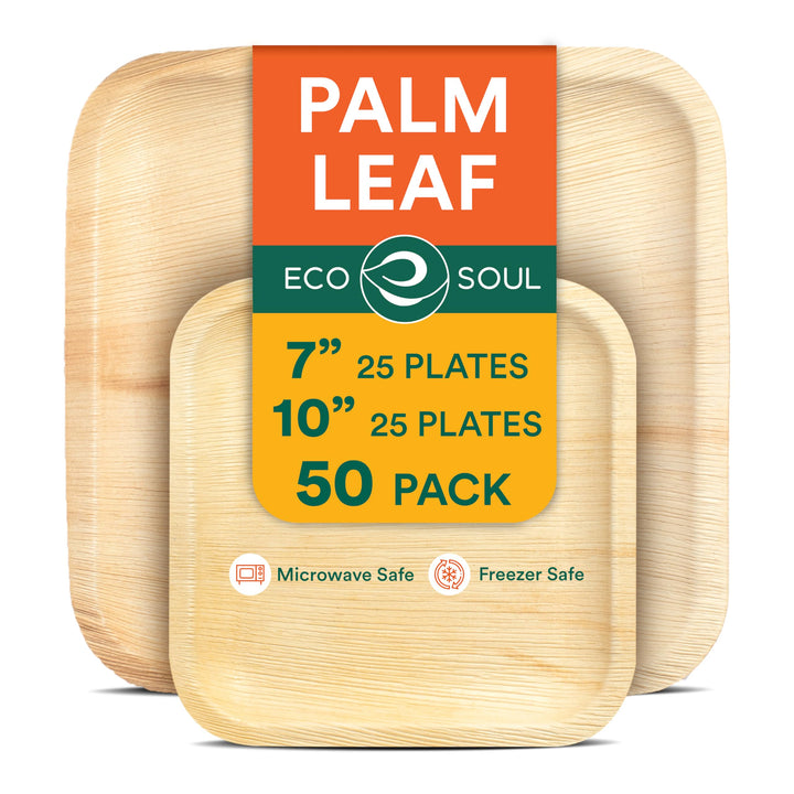 ECO SOUL Kompostierbare quadratische Palmblatt-Teller, 17,8 cm und 25,4 cm, wie Bambus-Teller, biolo