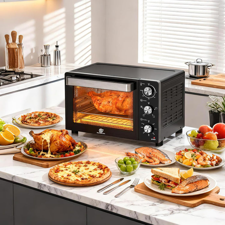 SUPERLEX Mini Backofen 21L Mit Umluft 1200W Ofen Klein 70°C-230°C Tischbackofen 6 Heizmodi 60 Min Ti