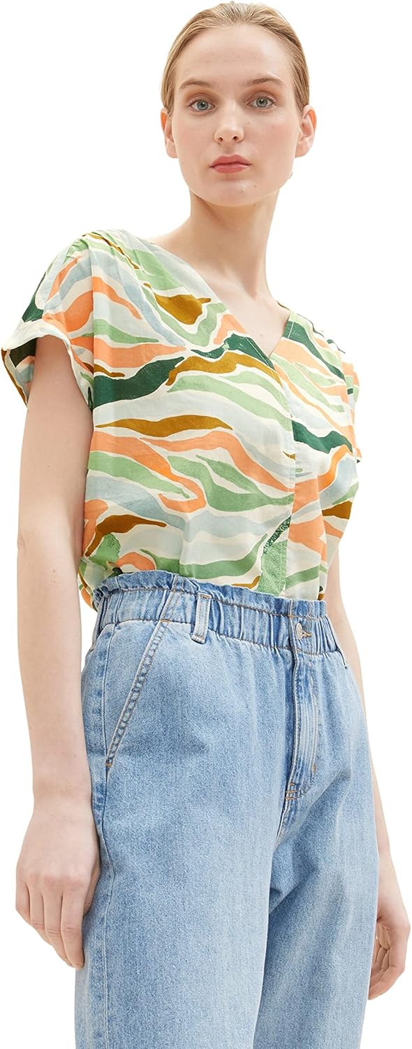 TOM TAILOR Damen Bluse mit Muster 38 31122 - Colorful Wavy Design, 38 31122 - Colorful Wavy Design