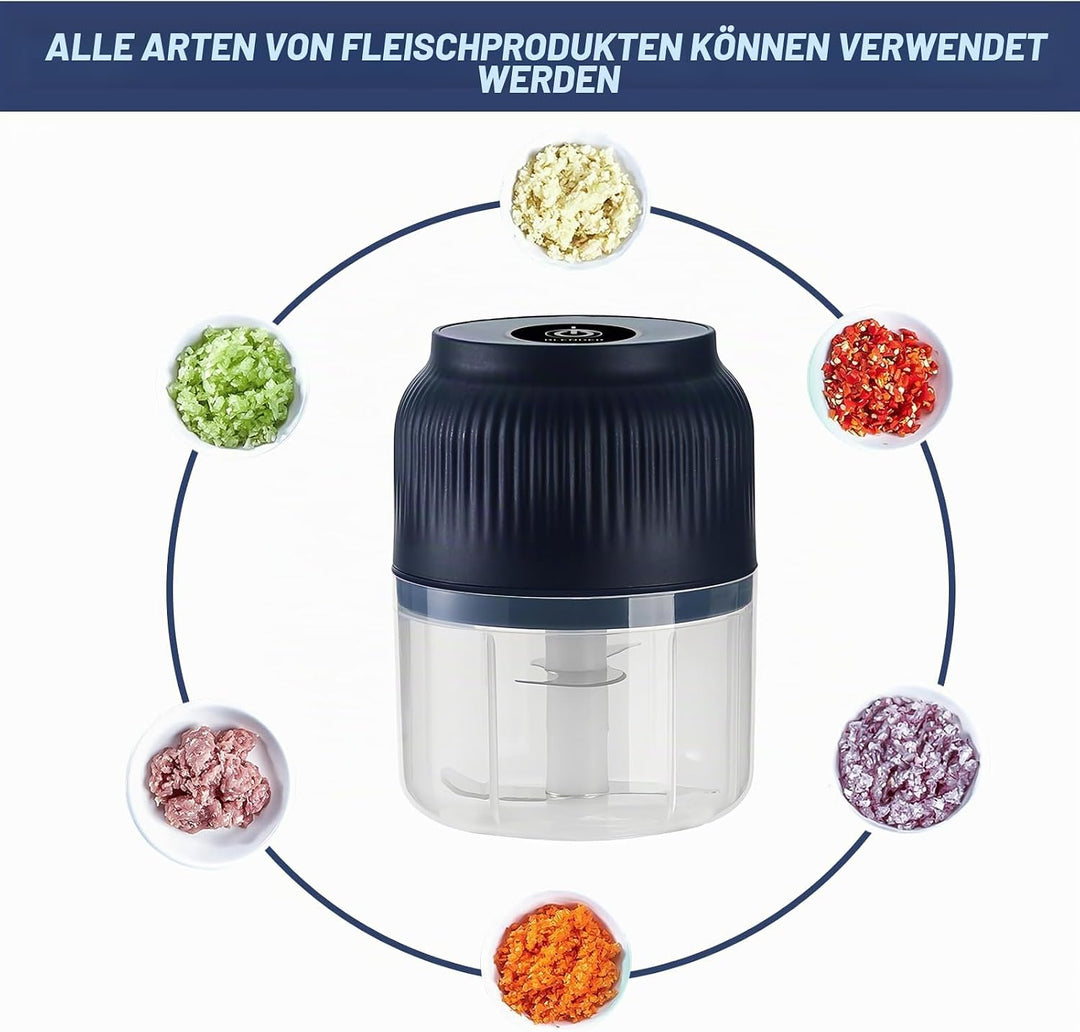 Mini Elektrisch Zerkleinerer, 300ml Akku Zerkleinerer, Küchenhelfer mit USB-Anschluss, Knoblauchhack