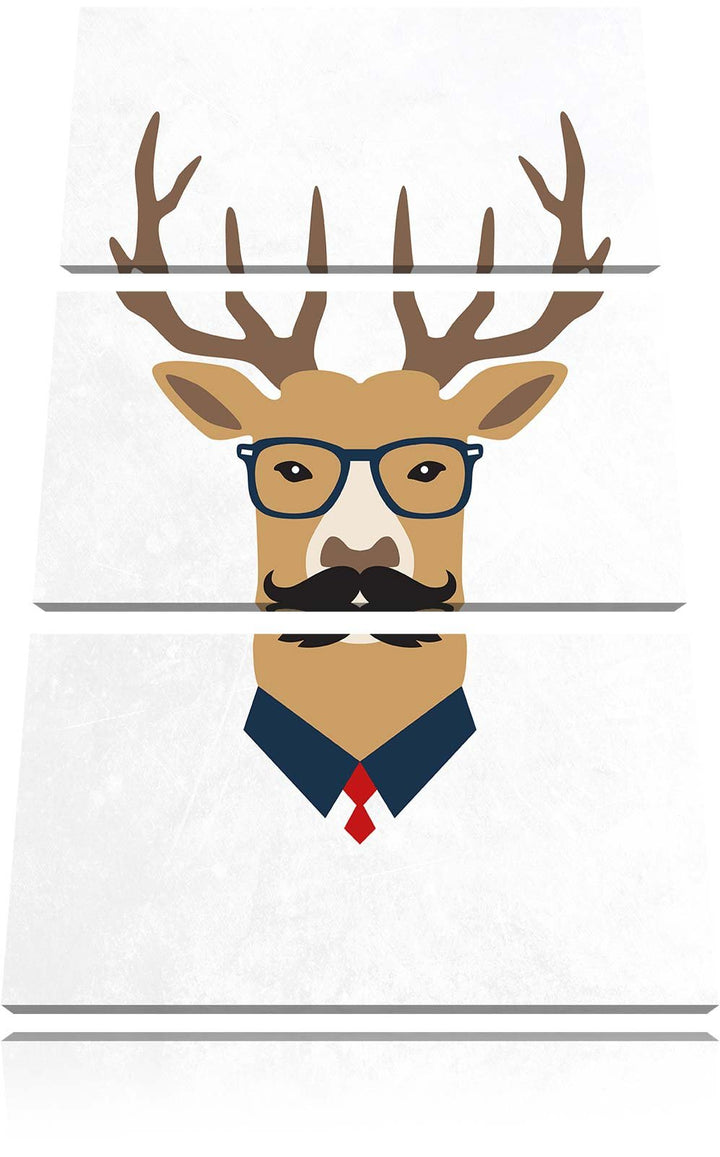 Pixxprint Hipster Hirsch weiss 3-Teiler Leinwandbild 120x80 Bild auf Leinwand