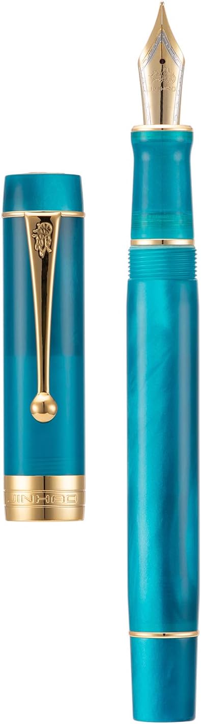 Jinhao Classic Füllfederhalter Pfauenblau Zelluloid, mittlere Spitze mit Konveter und Stifteetui Set