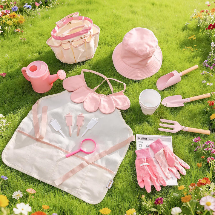 ROBUD Kinder-Gartenwerkzeug-Set, 17-teilig, Kinder-Gartenwerkzeug-Set mit Giesskanne, Gartengabel un