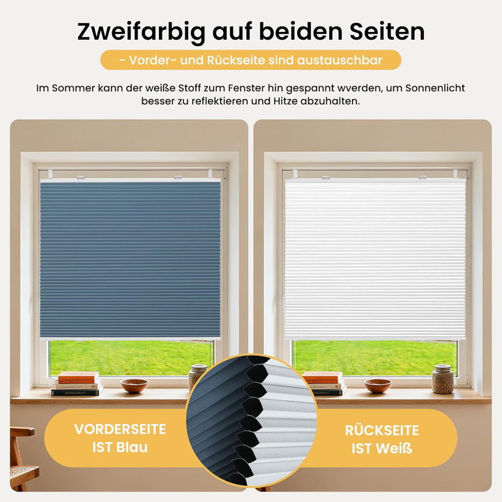 BelleMax Plissee Verdunklung Klemmfix Wabenplissee ohne Bohren Blau-Weiss 90x120cm(BxH), Thermo Verd