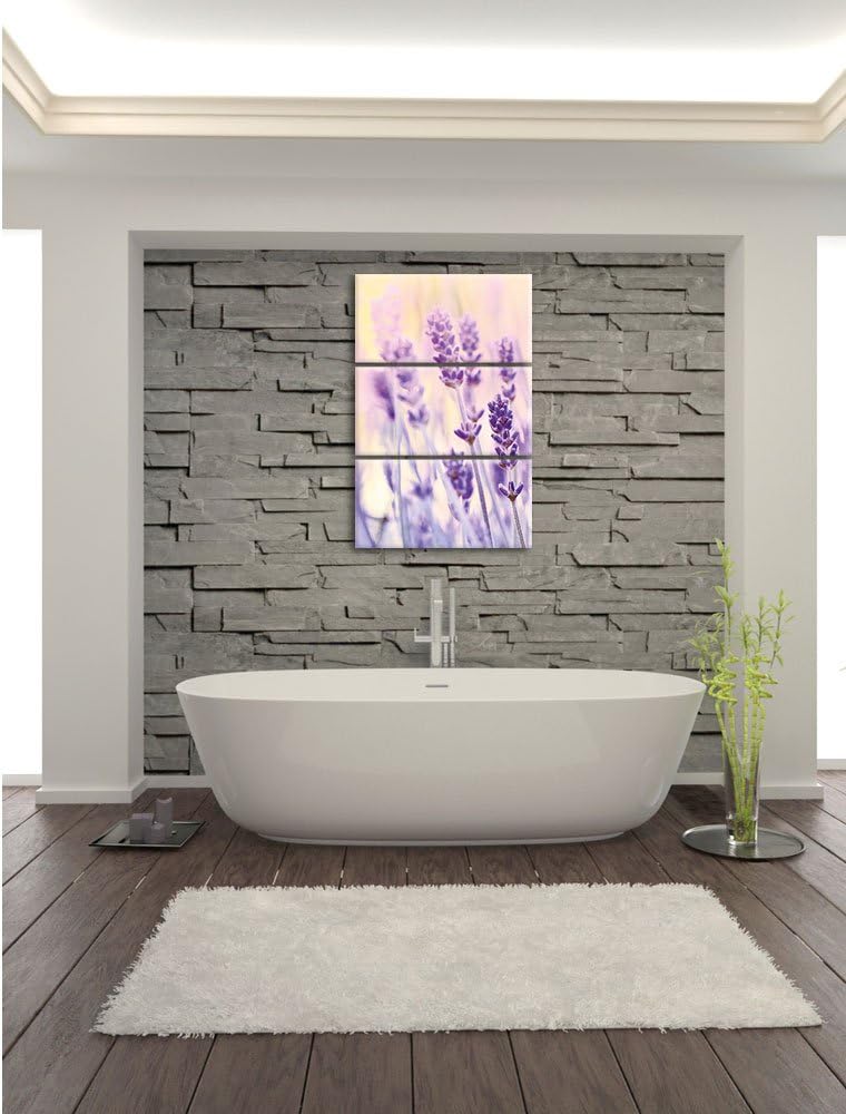 Pixxprint Lavendel / 3-Teilig/Gesamtmass 120cm Leinwandbild bespannt auf Holzrahmen/Wandbild Kunstdr