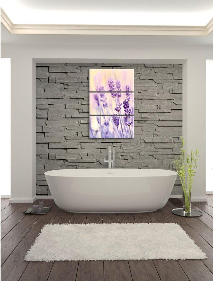 Pixxprint Lavendel / 3-Teilig/Gesamtmass 120cm Leinwandbild bespannt auf Holzrahmen/Wandbild Kunstdr