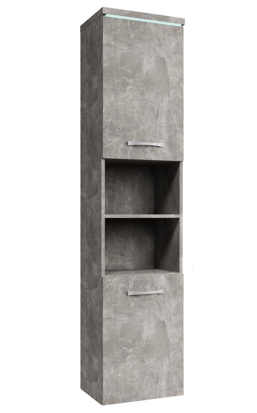 Badplaats Badezimmerschrank Paso 35 x 35 x 160 cm Beton Grau - Hoch Badschrank Mit 2 Türen Beton Hoc