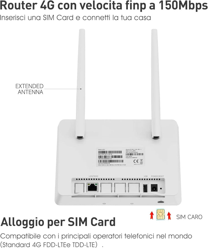 Calonny Router 4G LTE WiFi mit SIM Cat4 300mbit/s Wireless Modem, LAN/WAN -Port, ohne Konfiguration,