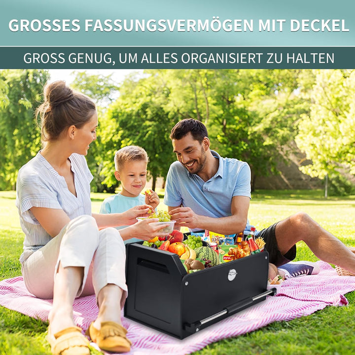 Premium Leder Auto Kofferraum Organizer mit Deckel & Stabilem Griff | 45L Multifunktionale Kofferrau