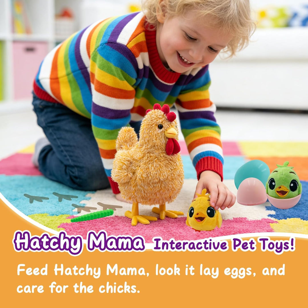 YH YUHUNG Interaktives Mama-Huhn Plüschspielzeug, Geht Singt und Legt Eier, Elektronisches Bauernhof