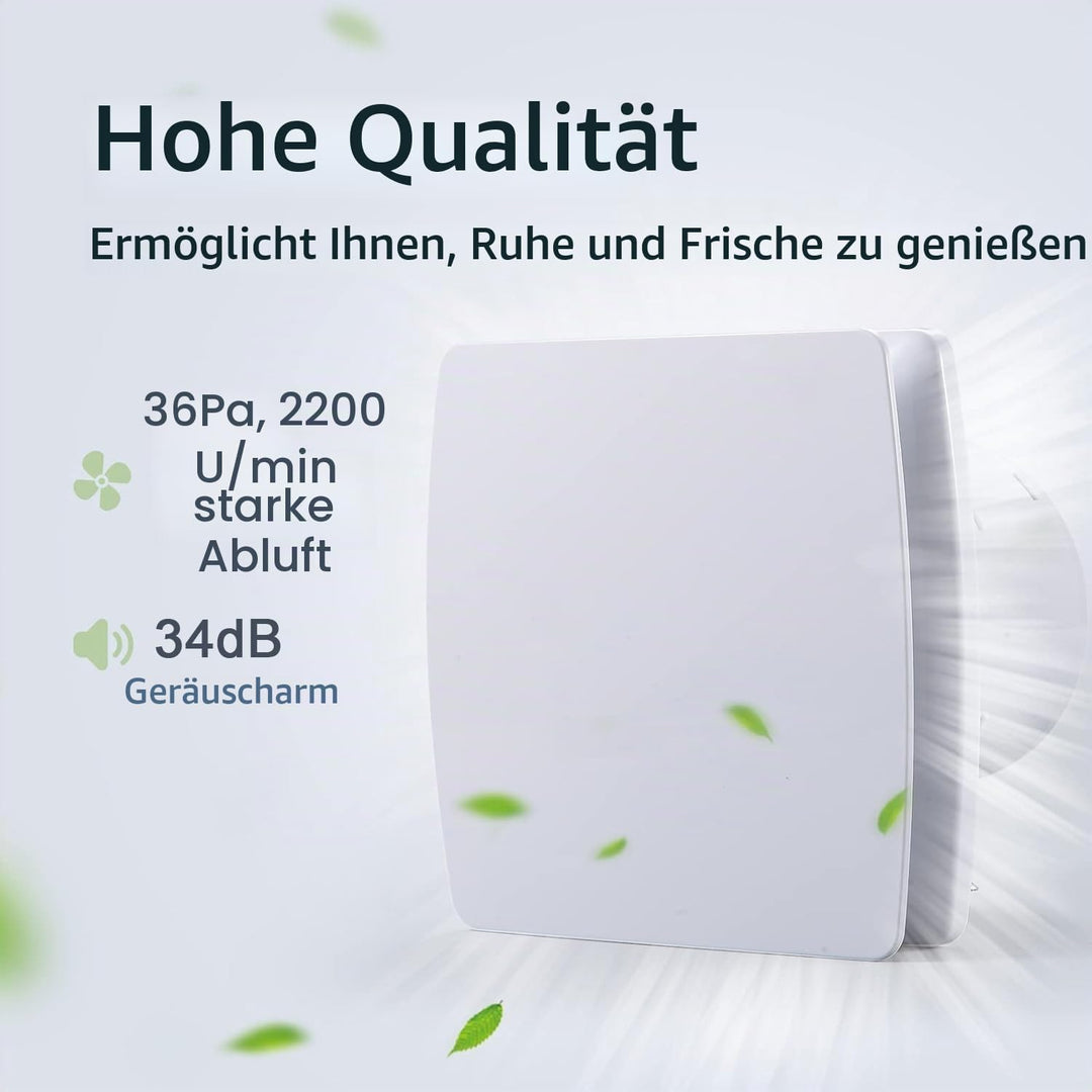 Abluftventilator 100mm Badlüfter Lüfter 100mm Rohrventilator - 12W Extra Leiser Luftentfeuchter für
