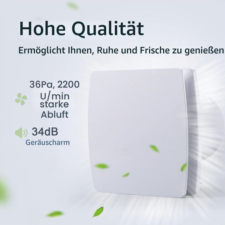 Abluftventilator 100mm Badlüfter Lüfter 100mm Rohrventilator - 12W Extra Leiser Luftentfeuchter für