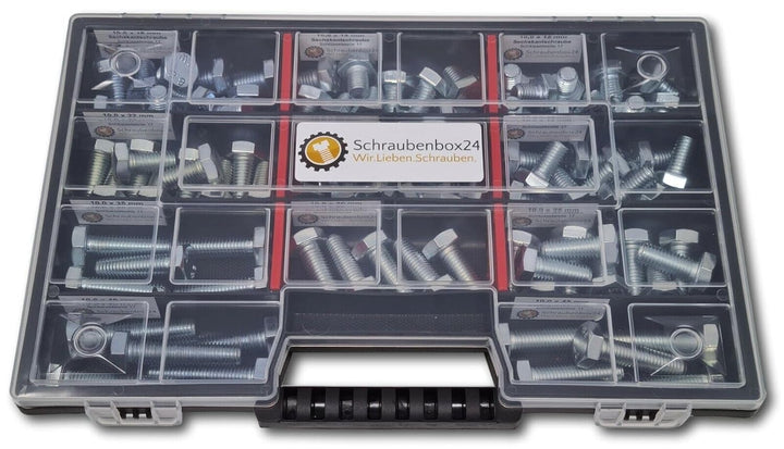 Sechskantschrauben Sortiment M10 // 12mm-45mm 90 tlg. Schraubenbox DIN 933 Vollgewindeschrauben Masc