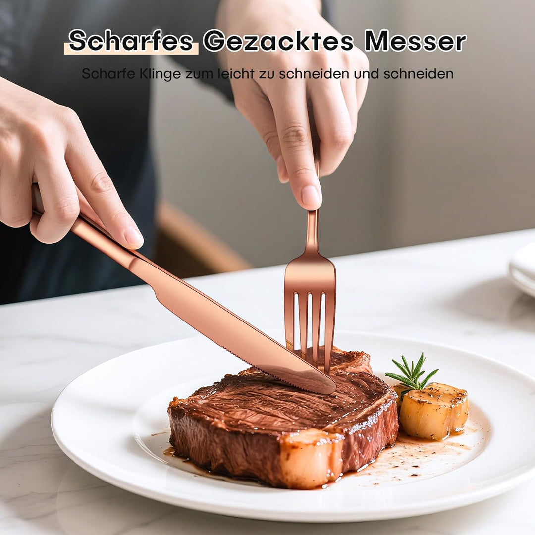 HONKKU Besteck Set 6 Personen, 30 Teilig Roségold Besteckset mit Messer Gabel Löffel, Essbesteck Set