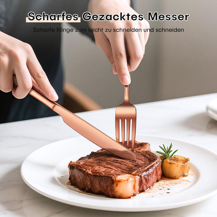 HONKKU Besteck Set 6 Personen, 30 Teilig Roségold Besteckset mit Messer Gabel Löffel, Essbesteck Set