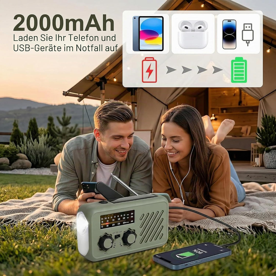 Notfall Radio, 3-Wege-Laden Emergency Radios,2000mAh Profi-Überlebensradio 3-Wege-Ladung (Solar/Hand