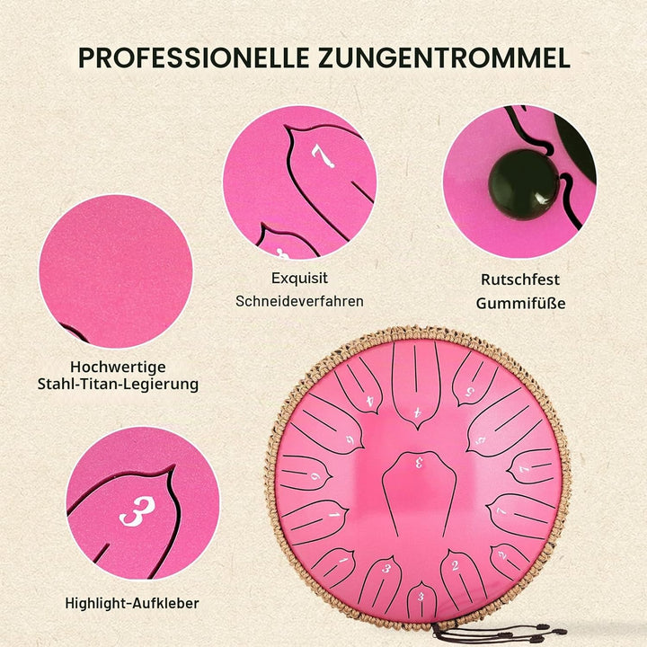 Musfunny Steel Tongue Drum, 12 Zoll 15 Tone Zungentrommel Handpan Trommel, D-Dur Steel Pan Töne Schl