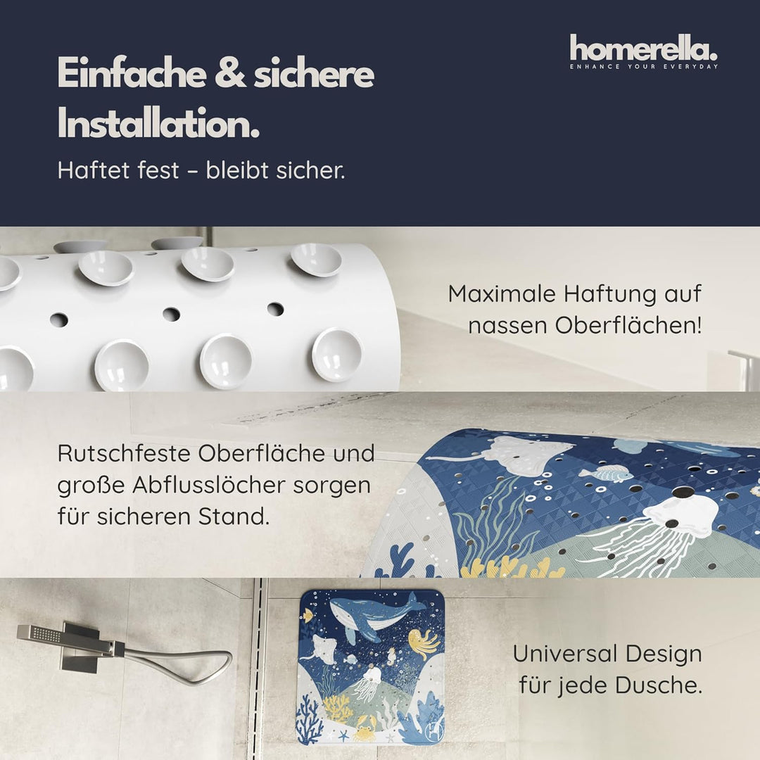 homerella© Duschmatte rutschfest 53x53cm, INKL. AUFHÄNGUNG, Antirutschmatte Dusche, schimmelresisten