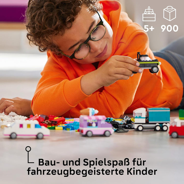 LEGO Classic Kreative Fahrzeuge, Bausteine-Set für Bunte Modellautos & Classic Weisse Bauplatte, qua