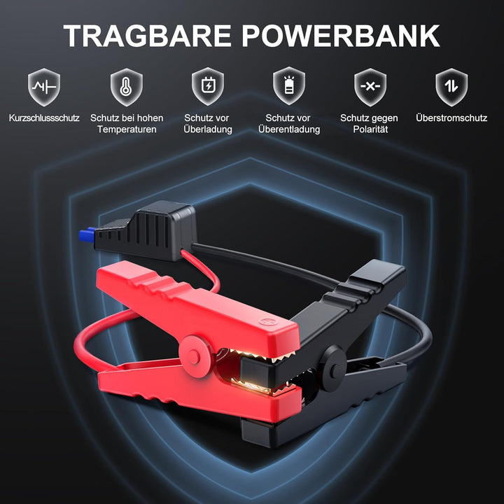 FLYLINKTECH Starthilfe Powerbank, 2000A Spitzstrom 13200mAh Tragbare Auto Starthilfe 12V für 6.0L Be