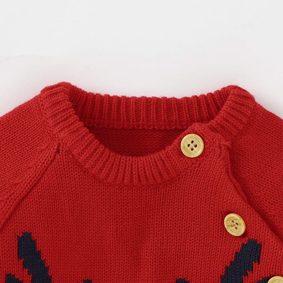 Neugeborenes Baby Mädchen Jungen Weihnachten Outfit Langarm Strick Strampler Overall Rentier Print B