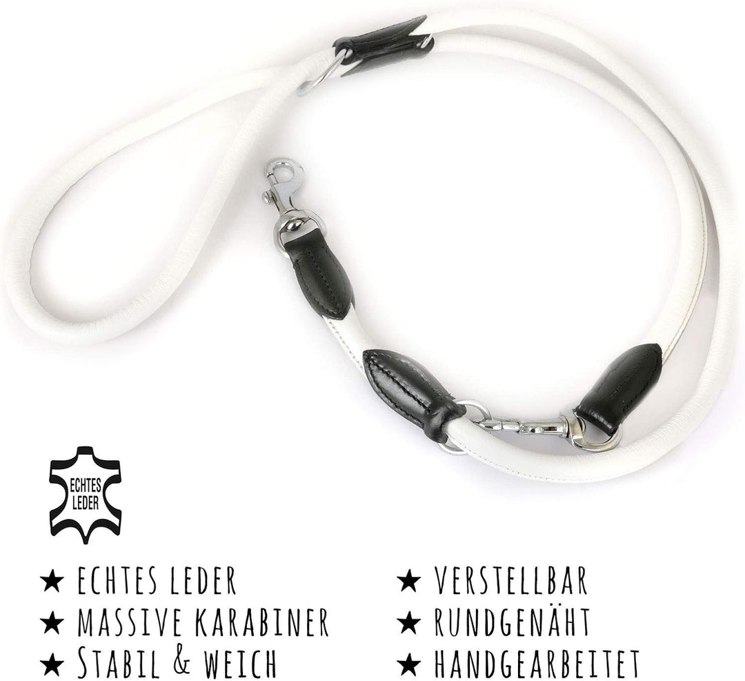 Monkimau Hundeleine Führleine für Hunde aus echt Leder verstellbar weiss, weiss