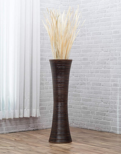 Leewadee Grosse Bodenvase für Dekozweige hohe Standvase Design Holzvase, Holz, 90 cm, braun 90 cm Br