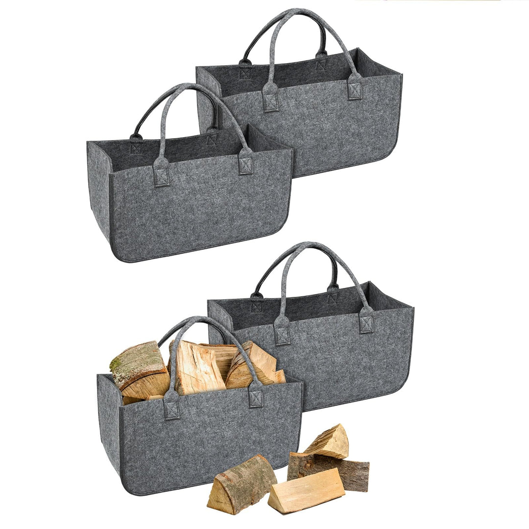 FIVMEN 4 Stück Filztasche Faltbar Filzkorb Holzkorb mit Griffen Kaminholzkorb Brennholzkorb Shopper