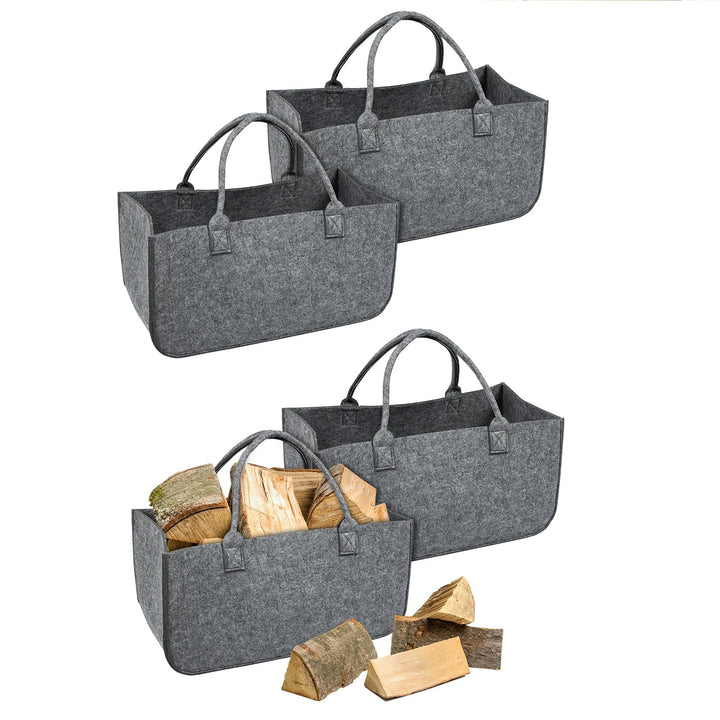 FIVMEN 4 Stück Filztasche Faltbar Filzkorb Holzkorb mit Griffen Kaminholzkorb Brennholzkorb Shopper