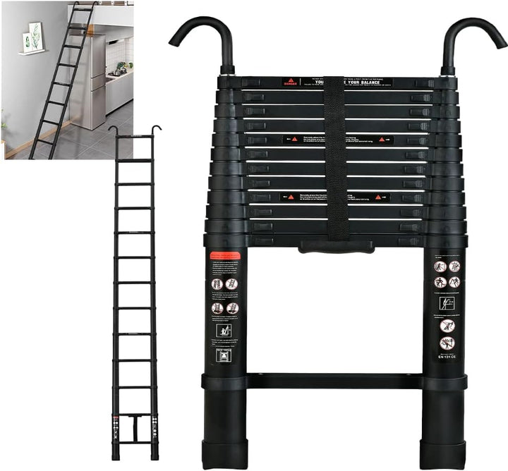 3,8M Teleskopleiter, Aluminium Teleskop Verlängerungsleiter, Tragbar für tägliche Haushalts- oder Wo