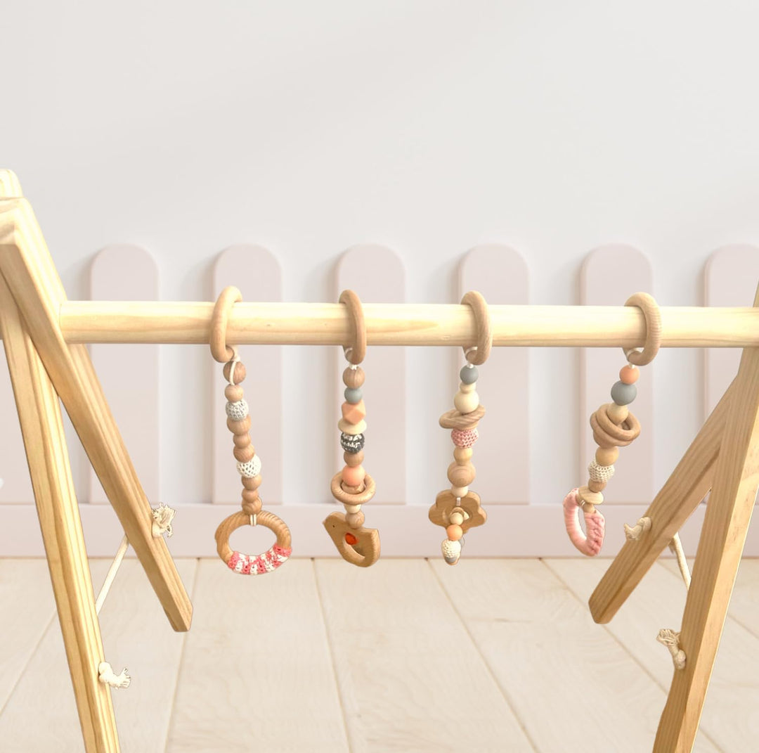 Baby Gym Spieltrapez Spielbogen Baby Holz mit Figuren & Kugeln Spielebogen Spieltrapez Mobile Activi