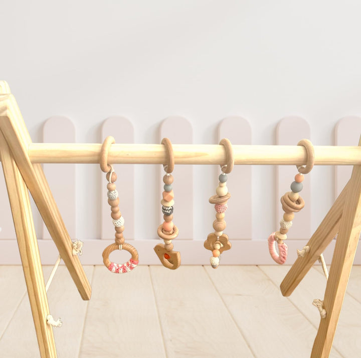 Baby Gym Spieltrapez Spielbogen Baby Holz mit Figuren & Kugeln Spielebogen Spieltrapez Mobile Activi