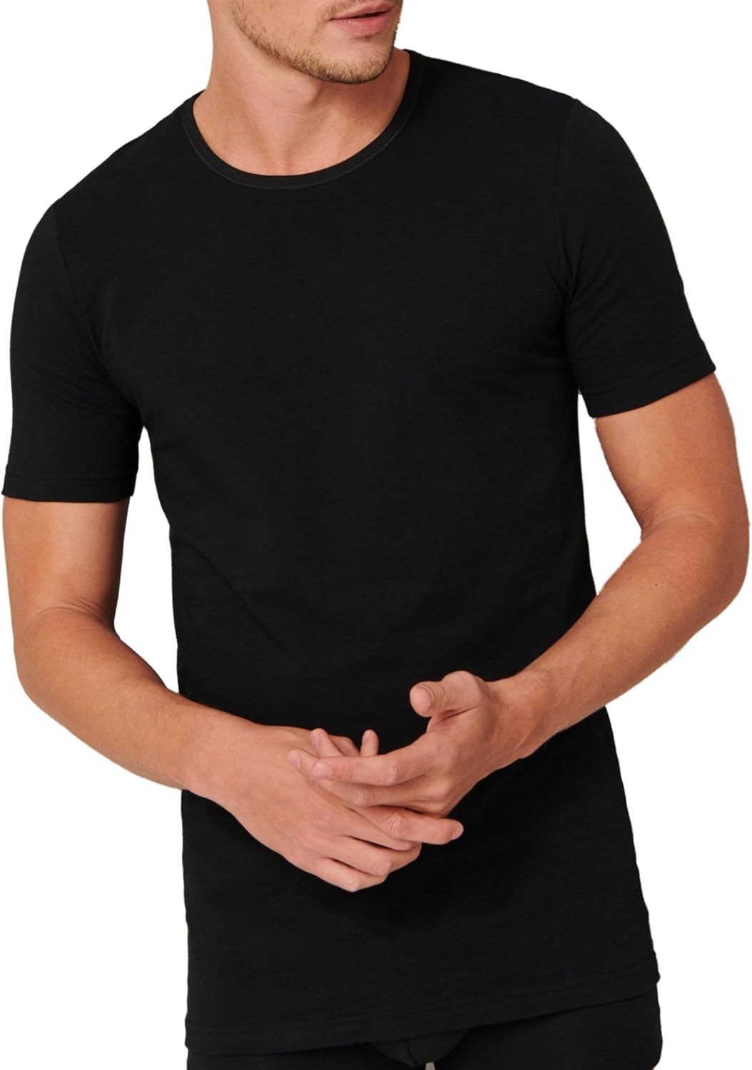 Schiesser Herren 2 PACK Unterhemd Rundhals mit Arm Bio Baumwolle - 95/5 Organic M Schwarz_174997, M