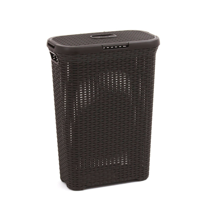 Curver Rattanoptik 40 Liter Wäschebox, Plastik, dunkelbraun, 44.7 x 26.5 x 61.2 cm, Dunkelbraun