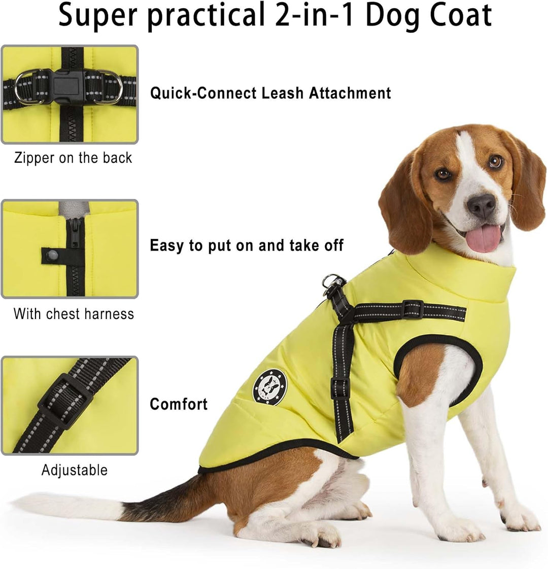 LUOWAN Hundemantel für kleine Hunde, Hundemantel mit Geschirr, Reflektierende Outdoor-Hundeweste, Wi