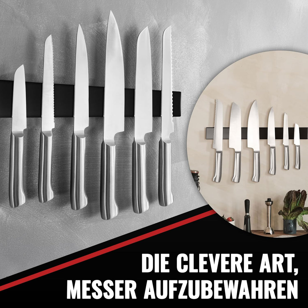 Poppstar Edelstahl Messer Magnetleiste 40cm mit extra starkem Magnet, schwarz, selbstklebend, Schwar
