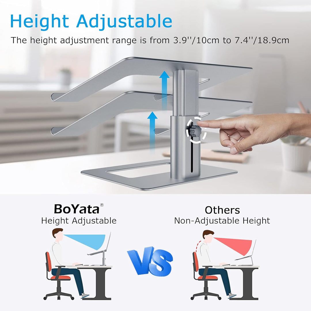 BoYata Laptopständer, Höhenverstellbarer Laptop Riser, Belüfteter Aluminium Notebookhalter für Schre