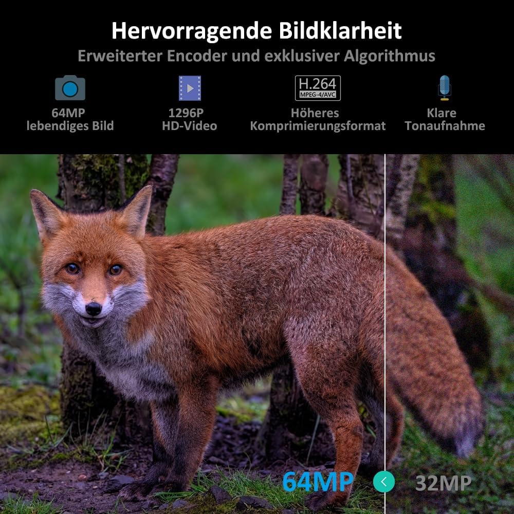 GardePro A3S Wildkamera 48MP 1296P H.264 Video Wildtierkamera mit Klarer 30M No Glow Infrarot, 0.1s